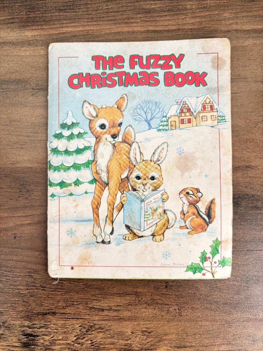 VINTAGE The Fuzzy Christmas Book Touch and Feel Reindeer Animals Holiday 1986